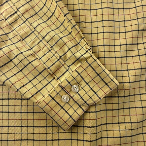 Brooks Brothers Oxford Cloth Button Down Yellow Check XL Non Iron Supima Cotton - Picture 3 of 16